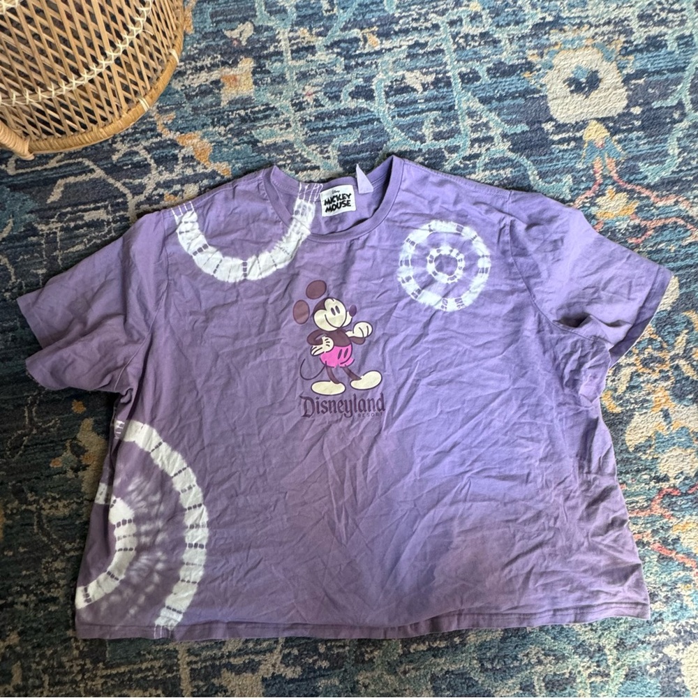 Disneyland Mickey Mouse Purple Tye Dye Short Sleeve Crop Top Tee 3X